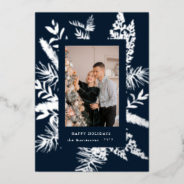 cartão de férias elegante de folhagem verde-invern