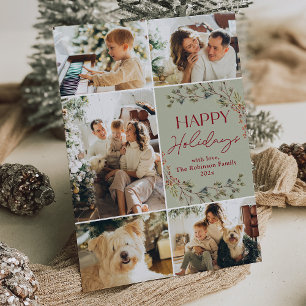 Cartão de Férias Feliz de Foto Vermelho Verde 5 Si