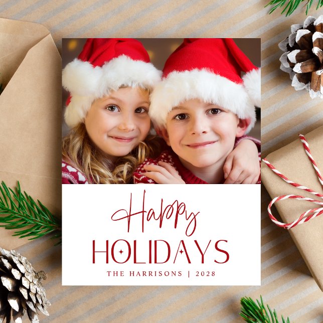 Cartão de Férias Feliz de Orçamento (Share the love and warmth of the holiday season with this personalized photo Christmas card)