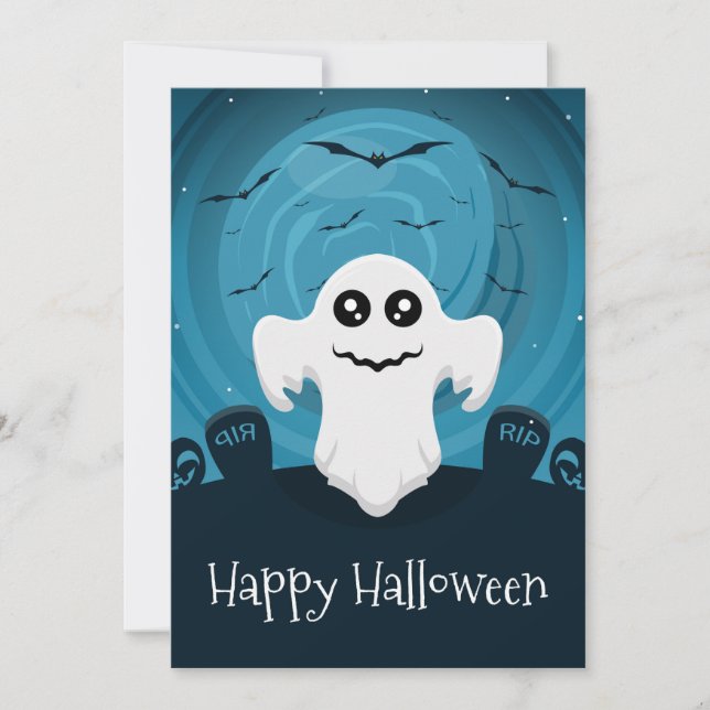 Cartão de Férias Feliz Dia das Bruxas Fantasma (Frente)