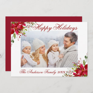 Cartão de Férias Feliz Vermelho Foto Floral Poinse