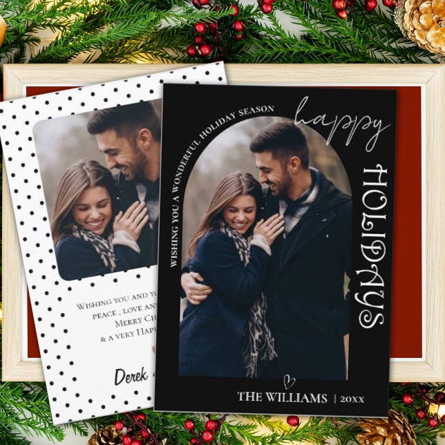 Cartão de Férias Felizes Múltiplas Fotografias Pre (Minimalist Black Multi Photo Merry Christmas Card)