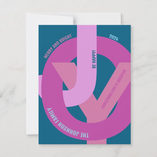 Cartão de Férias Flat com Foto Hip 'JOY' Rosa Neon (Frente)