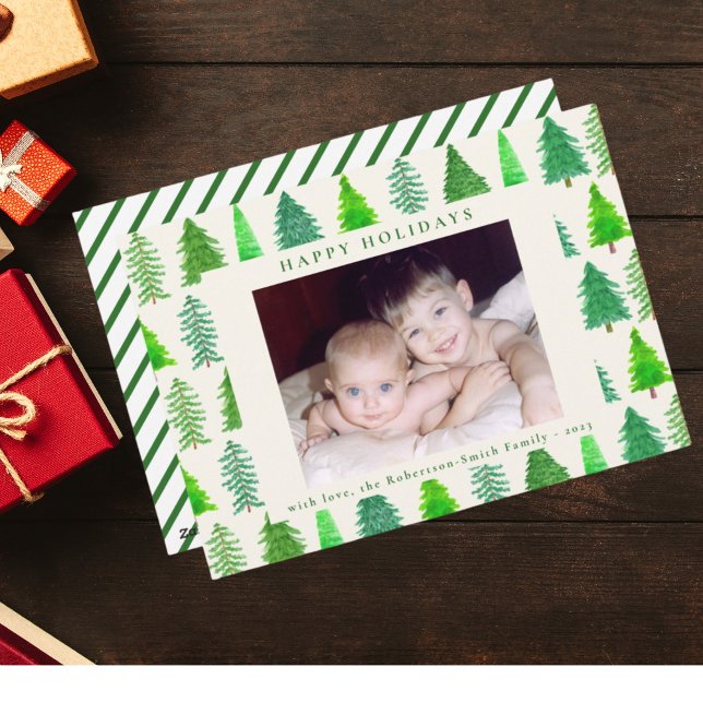 Cartão de Férias Flat de Árvores de Natal (Criador carregado)