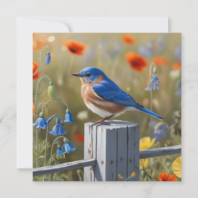 Cartão de Férias Flat de Pássaro Azul (Frente)