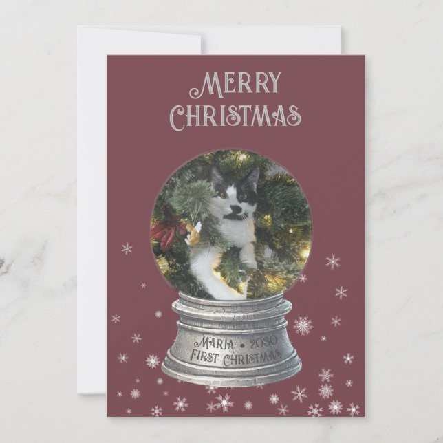 Cartão de Férias Flat Foto Floco de Neve Vermelho (Frente)