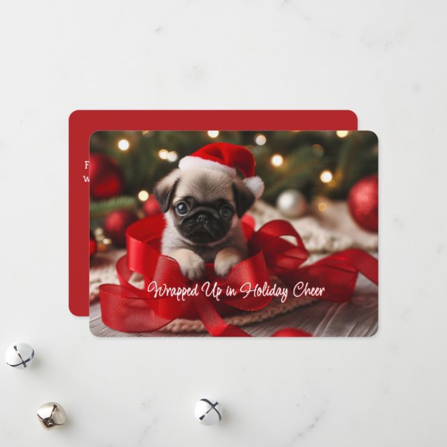 Cartão de Férias Flat Pug Puppy (Frente/Verso In Situ)