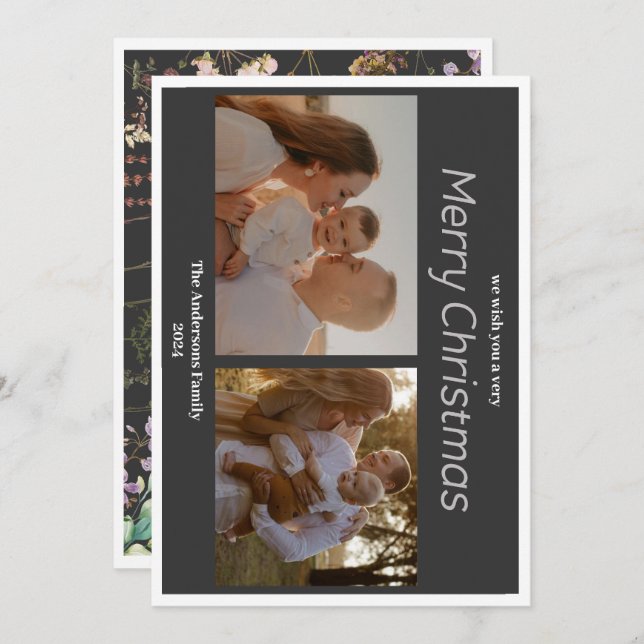 Cartão de férias floral com fotografia botânica do (Frente/Verso)