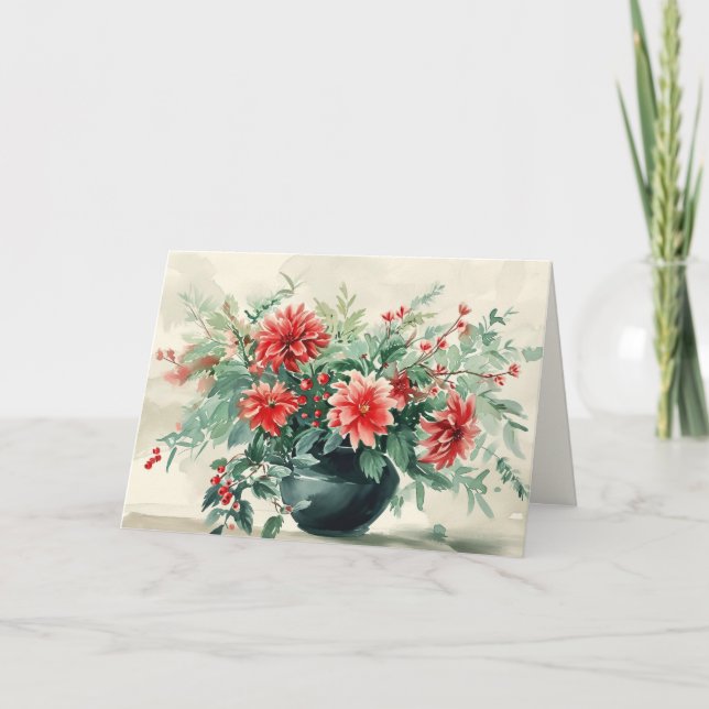 Cartão de Férias Floral Dobrado Elegante Vintage (Frente)