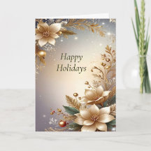 Cartão de Férias Floral Dourado