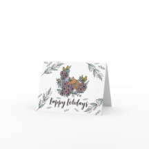 Cartão de Férias Floral Lua da Raposa da Floresta