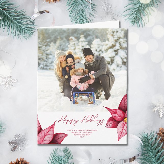 Cartão de Férias Floral Vermelho Moderno dobrado (FRONT)