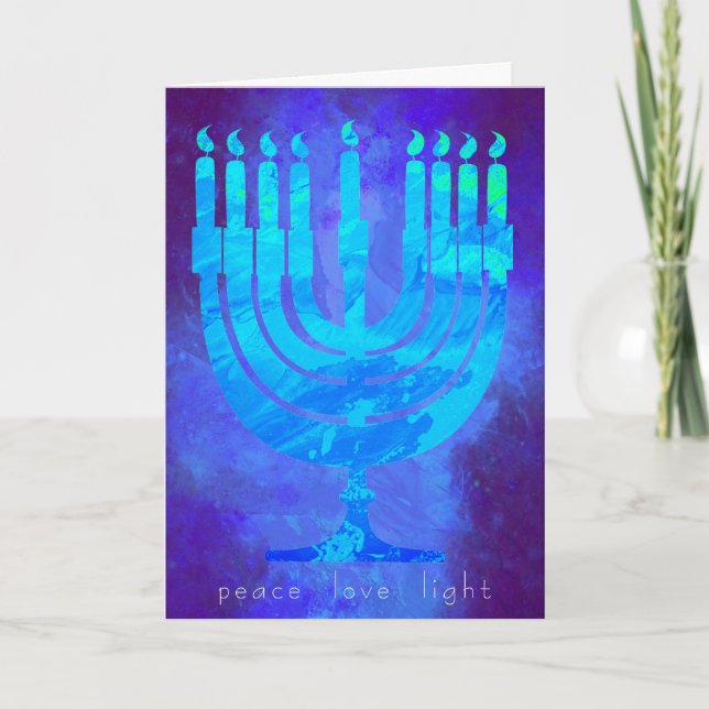 Cartão de Férias Hanukkah Claro Azul com Menorah (Frente)