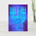 Cartão de Férias Hanukkah Claro Azul com Menorah<br><div class="desc">Belo blues parece brilhar nesse cartão de feriado de Hanukkah feliz. Abaixo dos Menorah estão as palavras: luz do amor pela paz. A saudação de dentro diz: com os mais calorosos votos em Hanukkah pela paz em sua casa, no seu coração, e em todo o mundo. Feliz Hanukkah! Adicione facilmente...</div>