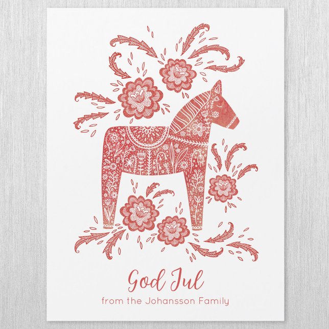 Cartão de Férias Magnéticas Dala Horse God Jul (Swedish Dala Horse God Jul personalized magnetic holiday card)