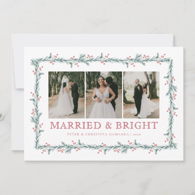Cartão de Férias Multifoto de Natal Recém-casado (Frente)