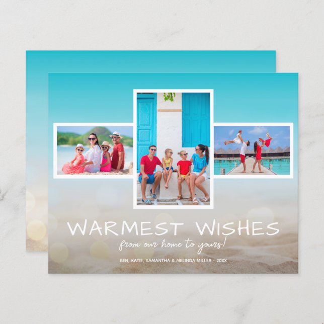 Cartão de Férias Multifotográficas de Praia Tropic (Frente/Verso)