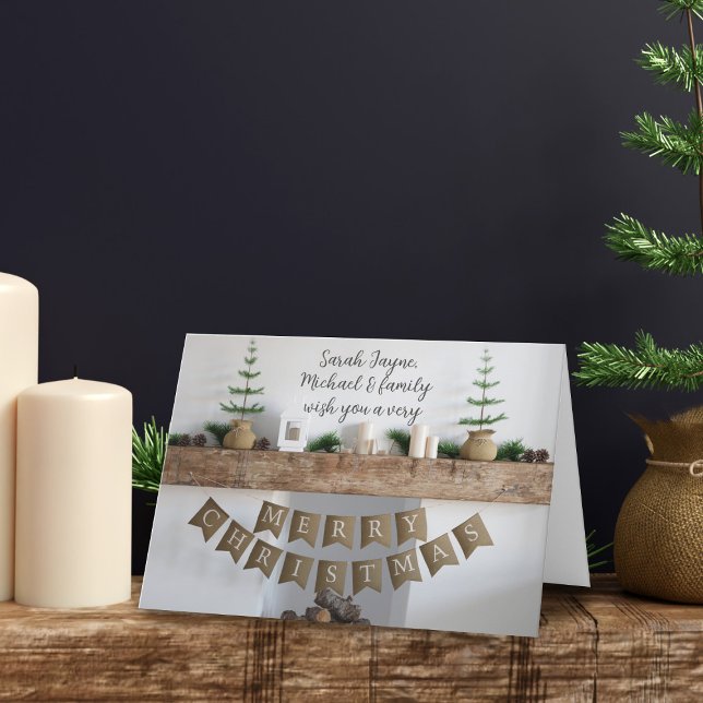 Cartão de Férias Não Fotográficas para Lareira de  (Merry Christmas from my family to yours!)