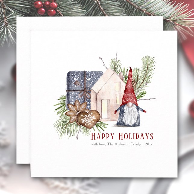 Cartão de Férias Nórdico Gnomo de Natal Gnomo (Hygge Christmas Cute Gnome Nordic Holiday Card)