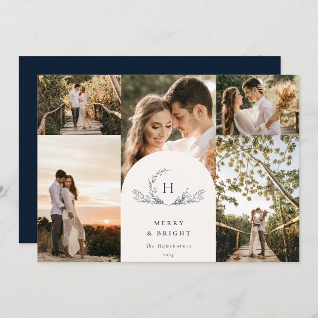 Cartão de Férias Orgânico Monograma 5 (Frente/Verso)