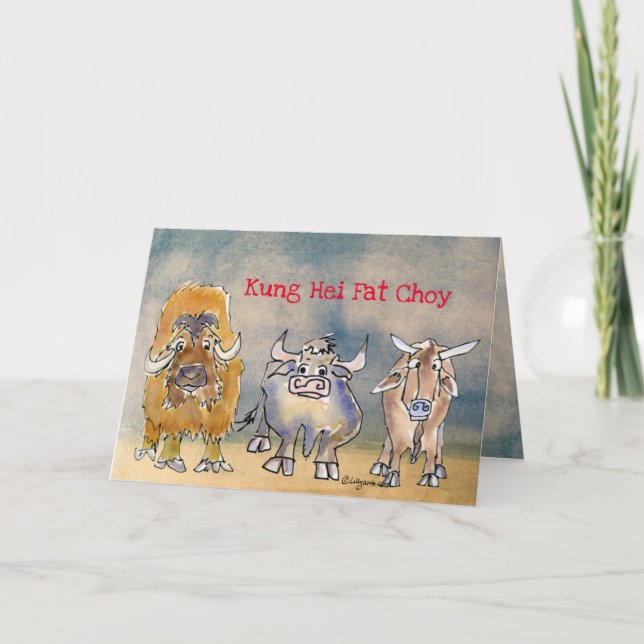 Cartão de Férias Ox de Ano Novo Chinês (Frente)