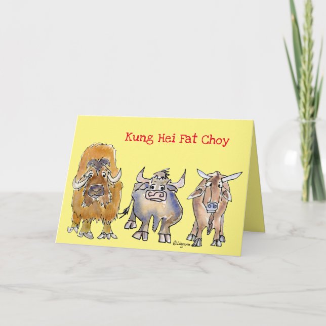 Cartão de Férias Ox de Ano Novo Chinês (Frente)