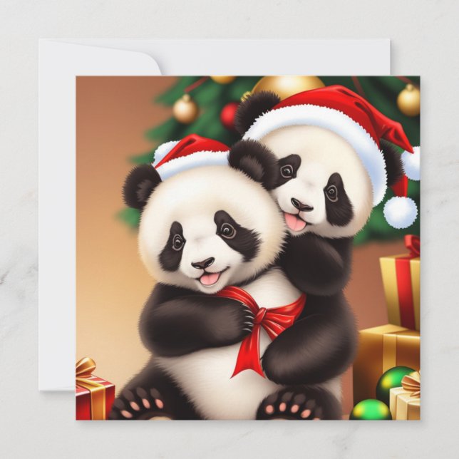 Cartão de Férias Panda, bonito de Natal (Frente)