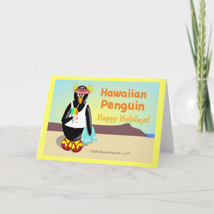Cartão de Férias Personalizável do Pinguim Havaian