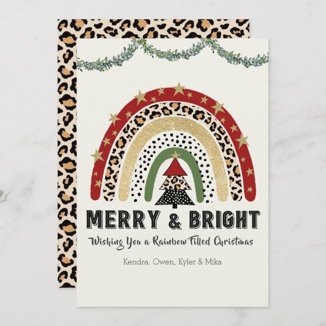 Cartão de Férias Plana Arco-Íris Natal (Frente/Verso)