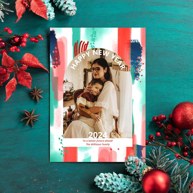 Cartão de Férias Plano com Foto Moderna de Ano Nov (Criador carregado)