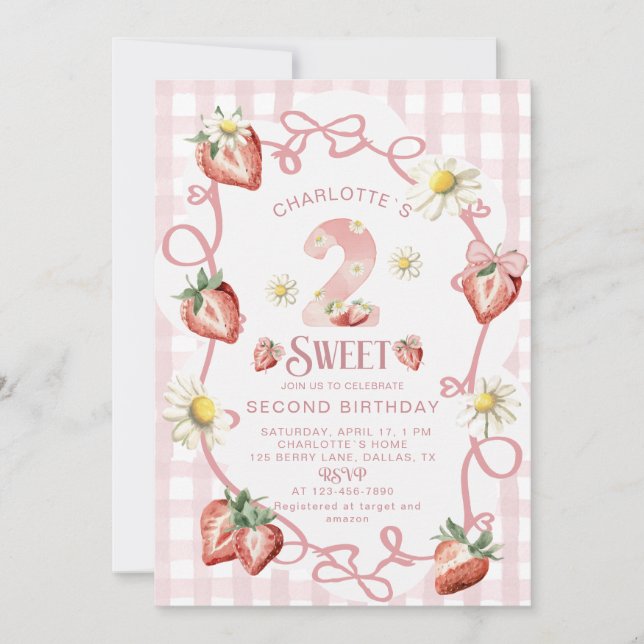 Cartão de férias plano de morango de aquarela eleg (Frente)