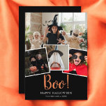 Cartão de Férias Preto Moderno Boo Halloween<br><div class="desc">O cartão de Halloween apresenta "Boo!" em letra moderna manuscrita. Adicione sua foto e mensagem.</div>