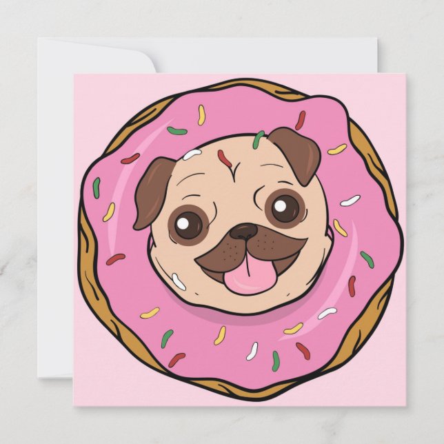 Cartão de Férias Pug rosquinha (Frente)