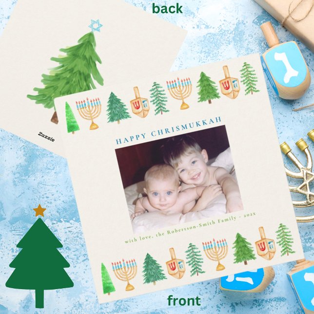 Cartão de Férias Quadrado de Hanukkah Chrismukkah  (Criador carregado)