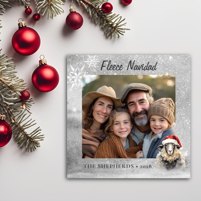 Cartão de Férias Quadrado Quadrado Quadrado de Fot (Fleece Navidad Square Photo Christmas Card)