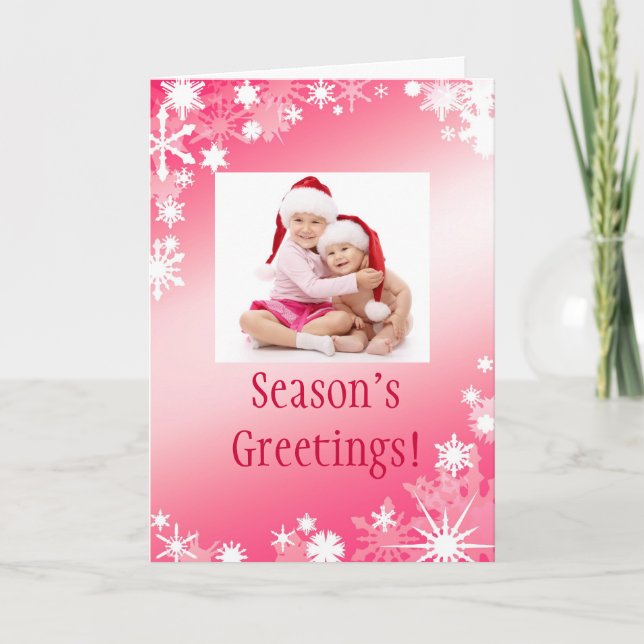 Cartão de Férias Red Photo Snowflakes (Frente)