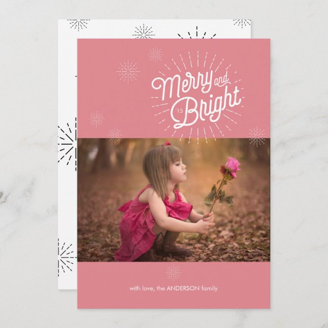 Cartão de Férias Rosa com Foto Starburst 1 (Frente/Verso)