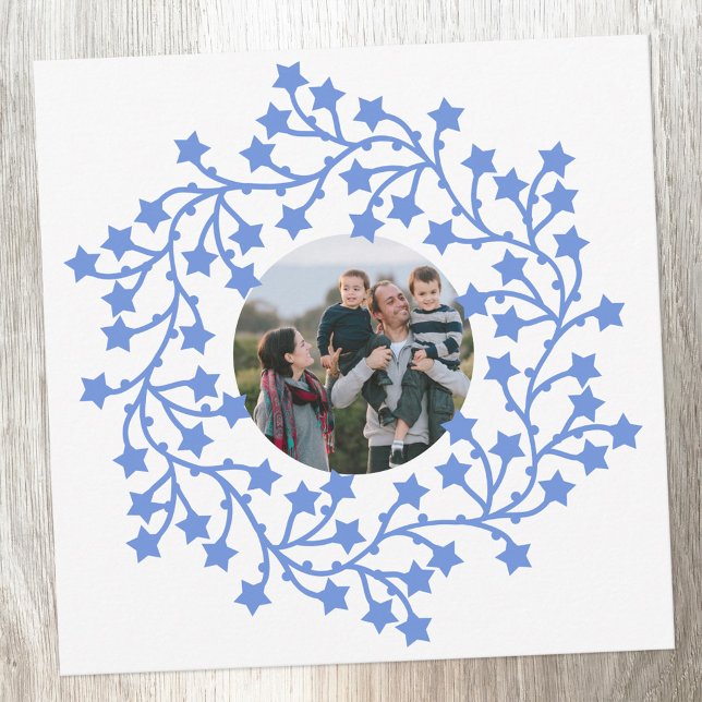 Cartão de Férias Scandinavas de Feriado com Estrel (Scandinavian star wreath garland personalized photo Christmas or holiday card with custom text)