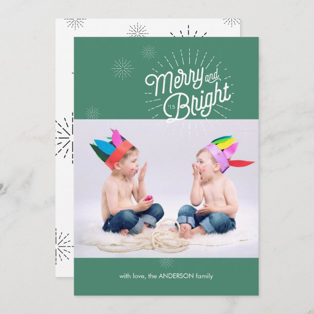 Cartão de Férias Starburst 1 Foto em Verde (Frente/Verso)