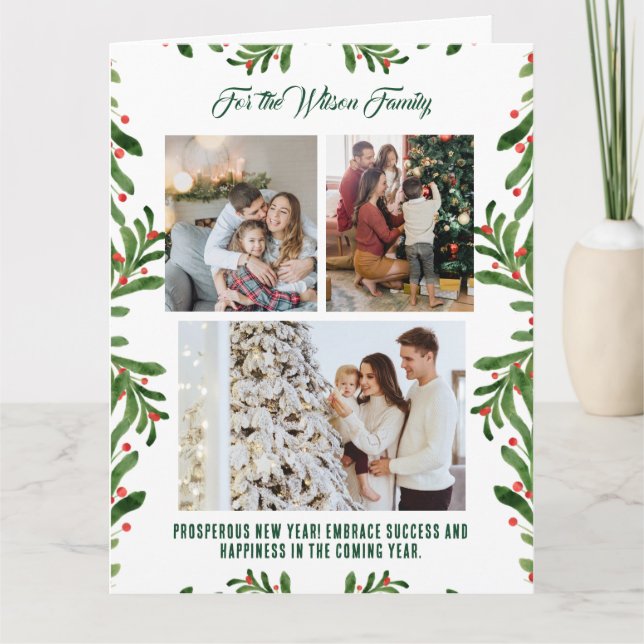 Cartão de Férias Verde de Colagem de Fotos Feliz N (Frente)