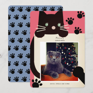 Cartão de Férias Vermelho de Gato Preto de Natal