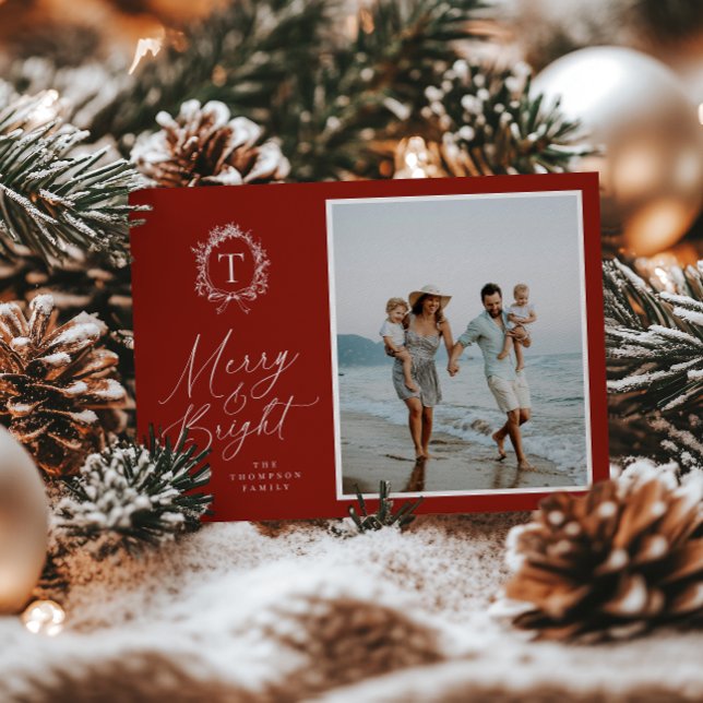 Cartão de Férias Vintage Botanical Monograma 3 (Criador carregado)