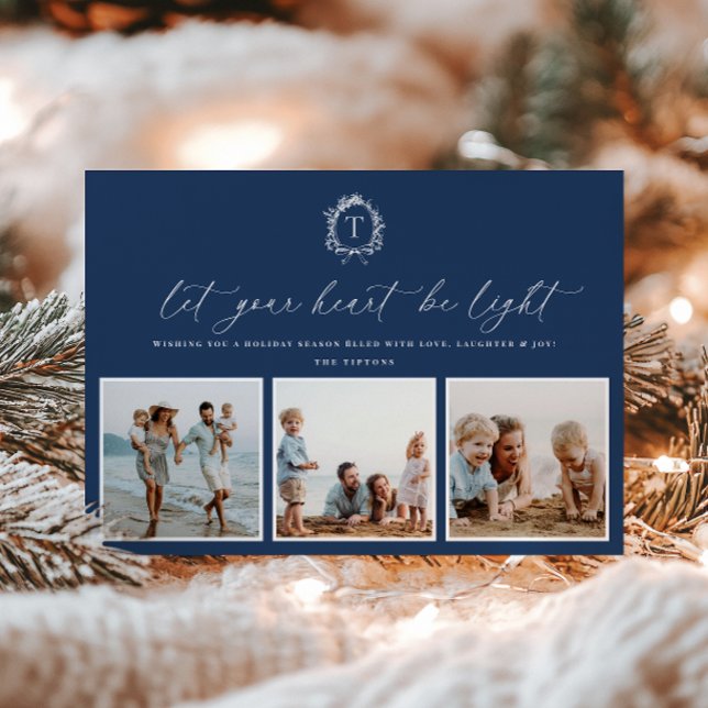 Cartão de Férias Vintage Botanical Monograma 3 (Criador carregado)