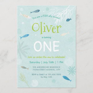 Cartão de Festa Aniversário de criança de Peixe Az