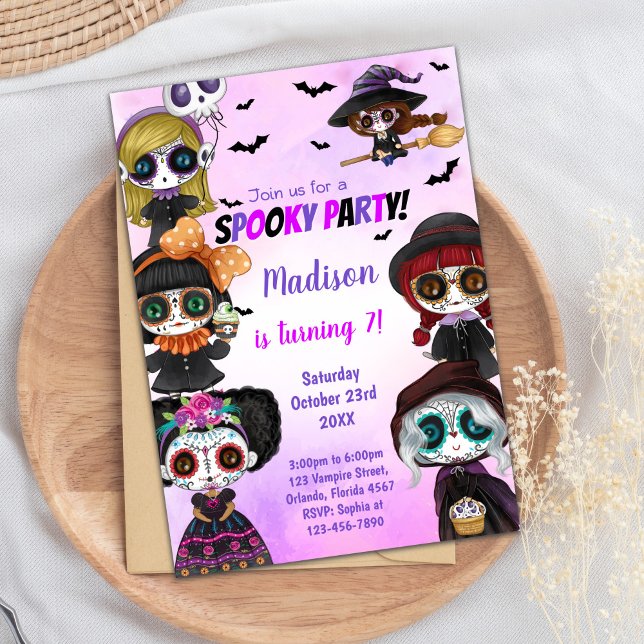 Cartão de festa carinhoso para crianças, adolescen (Spooky Halloween Birthday Invitations)