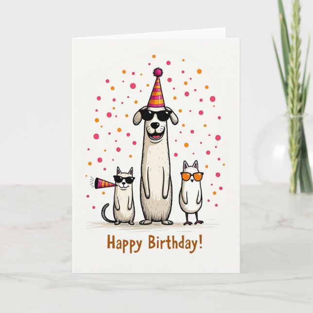 Cartão de Festa de Animais Caprichosos (Frente)