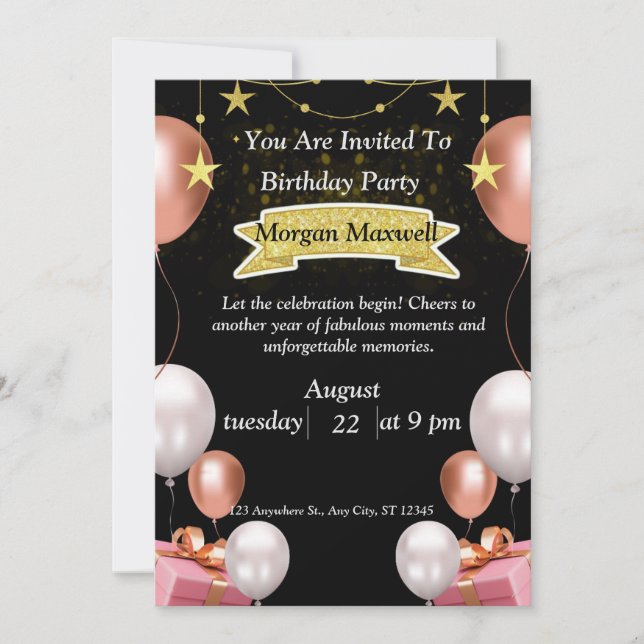 cartão de festa de aniversário chique (Frente)