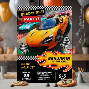 Cartão de festa de aniversário do tema carro de co