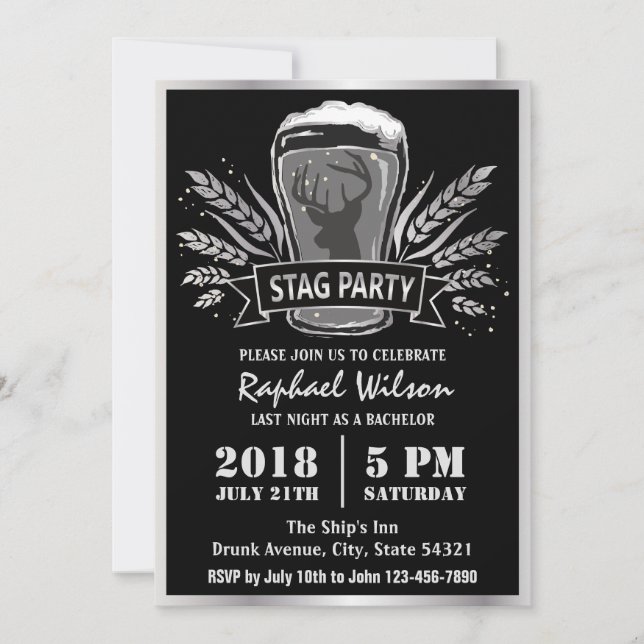 Cartão de festa de despedida de solteiro em cevada (Frente)