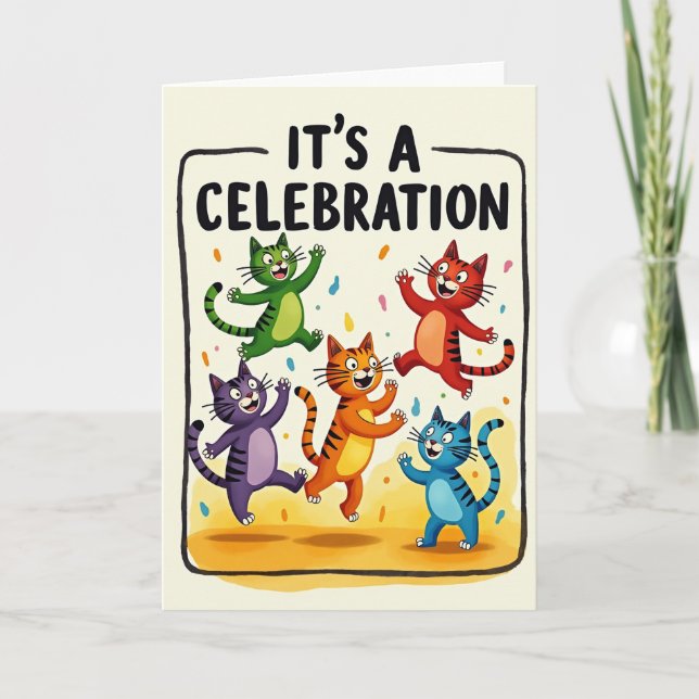 Cartão de Festa de Felinos Dançantes (Frente)